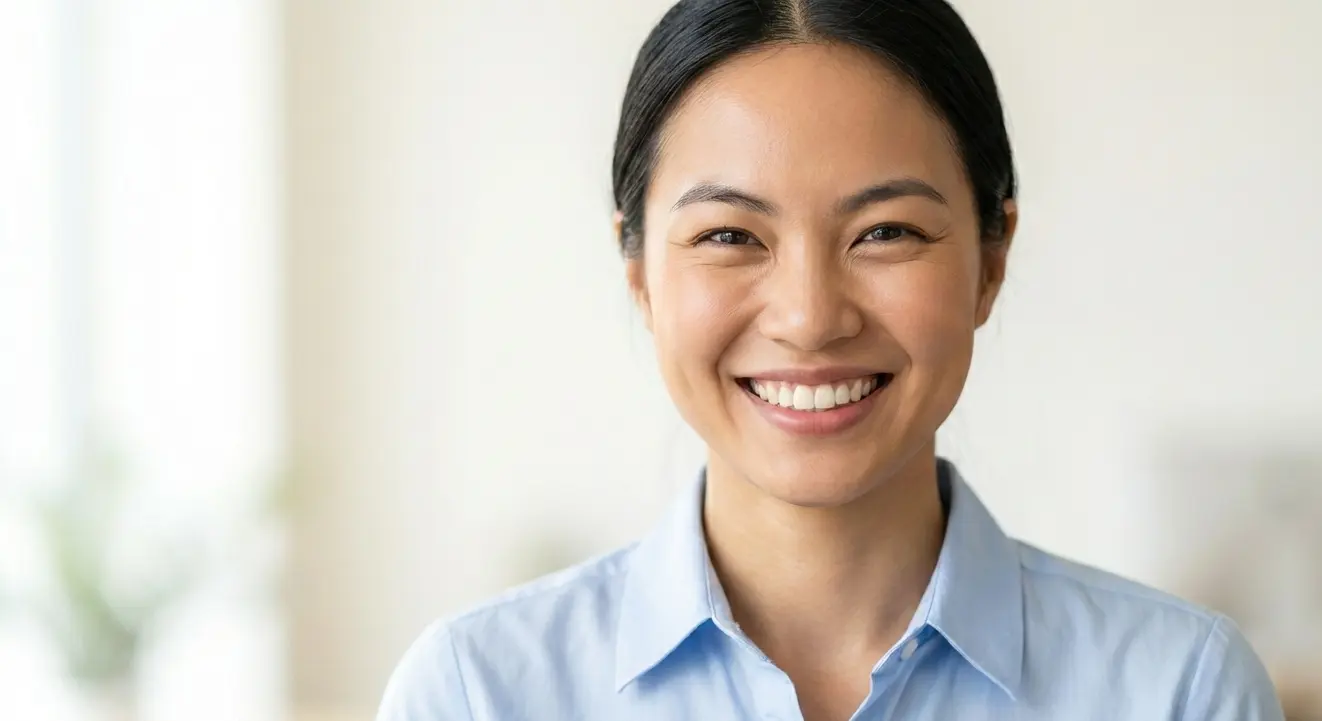 Safe bet professional headshot with Duchenne smile and simple background